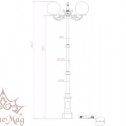 Parkbeleuchtungsmast aus Metall mit Gusseisenverzierungen M1-C2