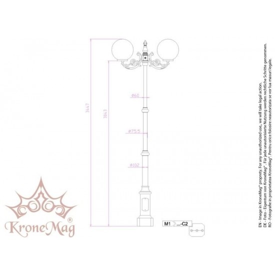 Parkbeleuchtungsmast aus Metall mit Gusseisenverzierungen M1-C2